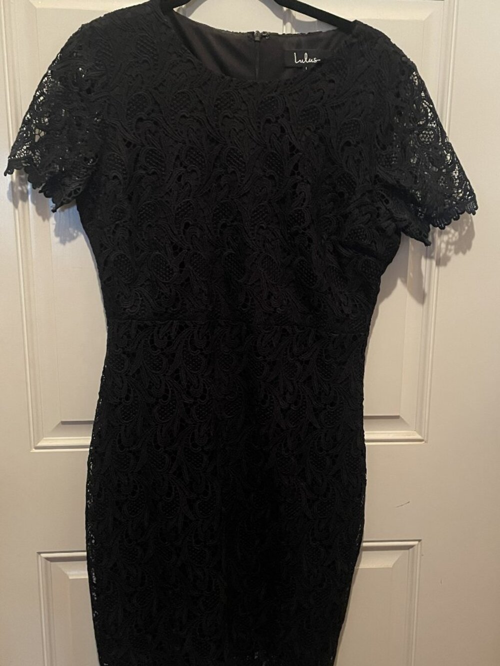 Lulus Black Lace Midi Dress Short Sleeve Sheath Dress Size Large